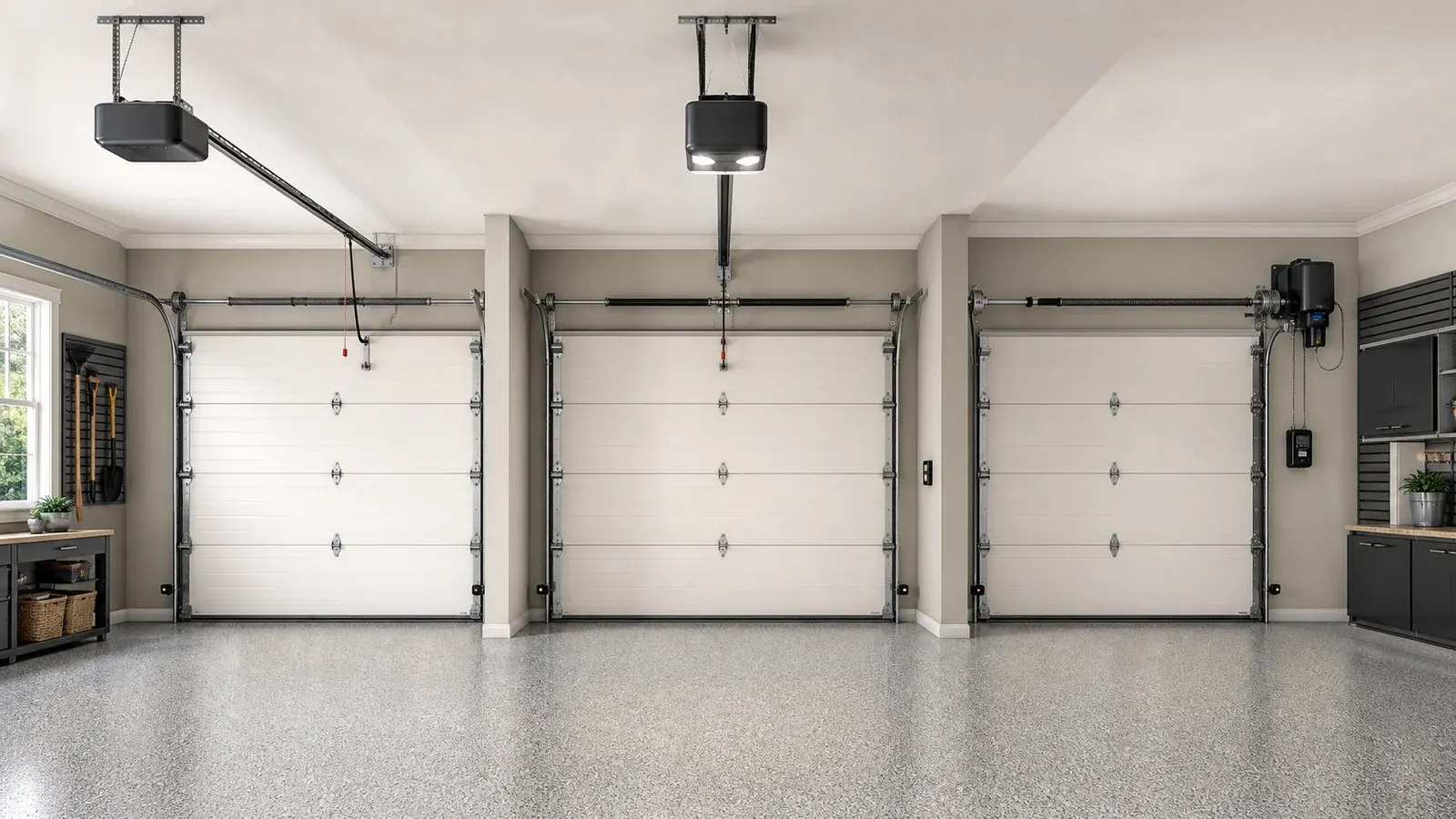 AI comparison of generic chain-drive, belt-drive, and wall-mount residential garage door opener layouts