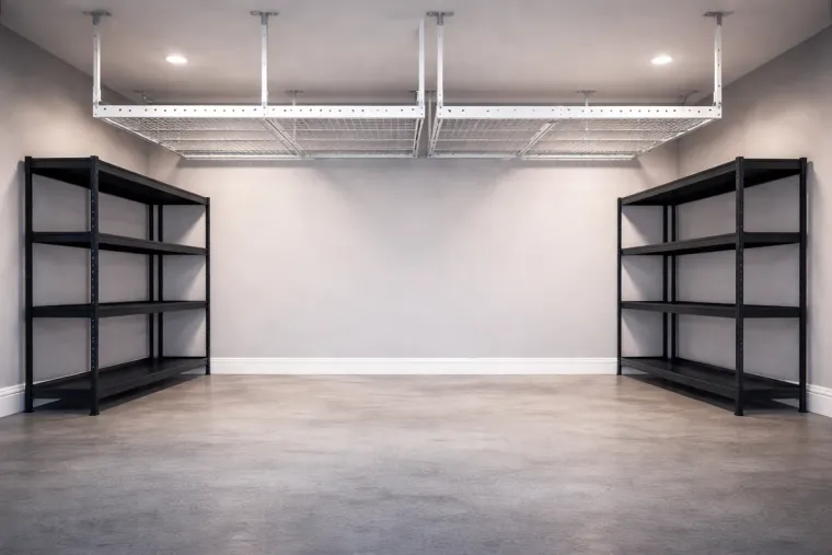 Planning image of organized wall and overhead garage storage