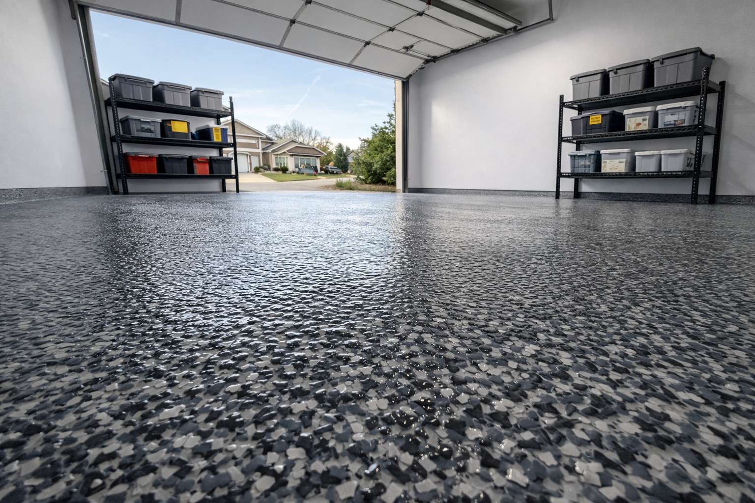 Completed epoxy garage floor