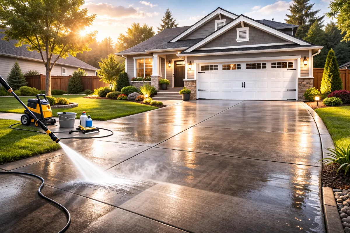 Power washing service for driveways and exterior concrete by Ace Garage Pros in DFW