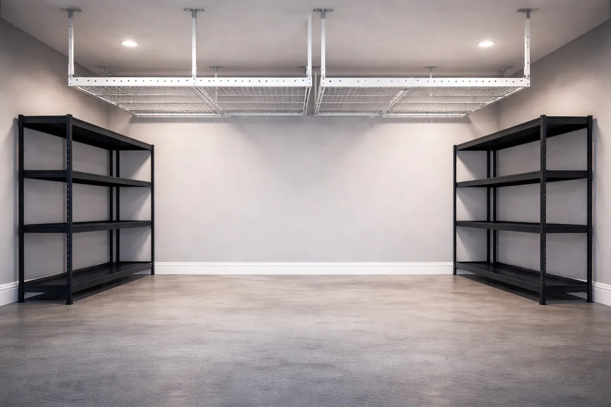 Garage storage solutions with overhead racks and wall systems by Ace Garage Pros in DFW