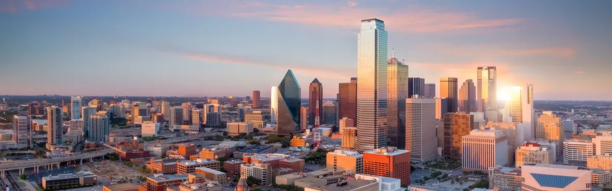 Downtown McKinney skyline at sunset in McKinney, Texas