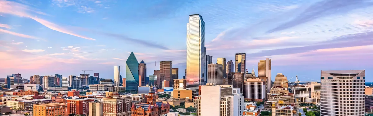 Plano skyline at sunset in Plano, Texas