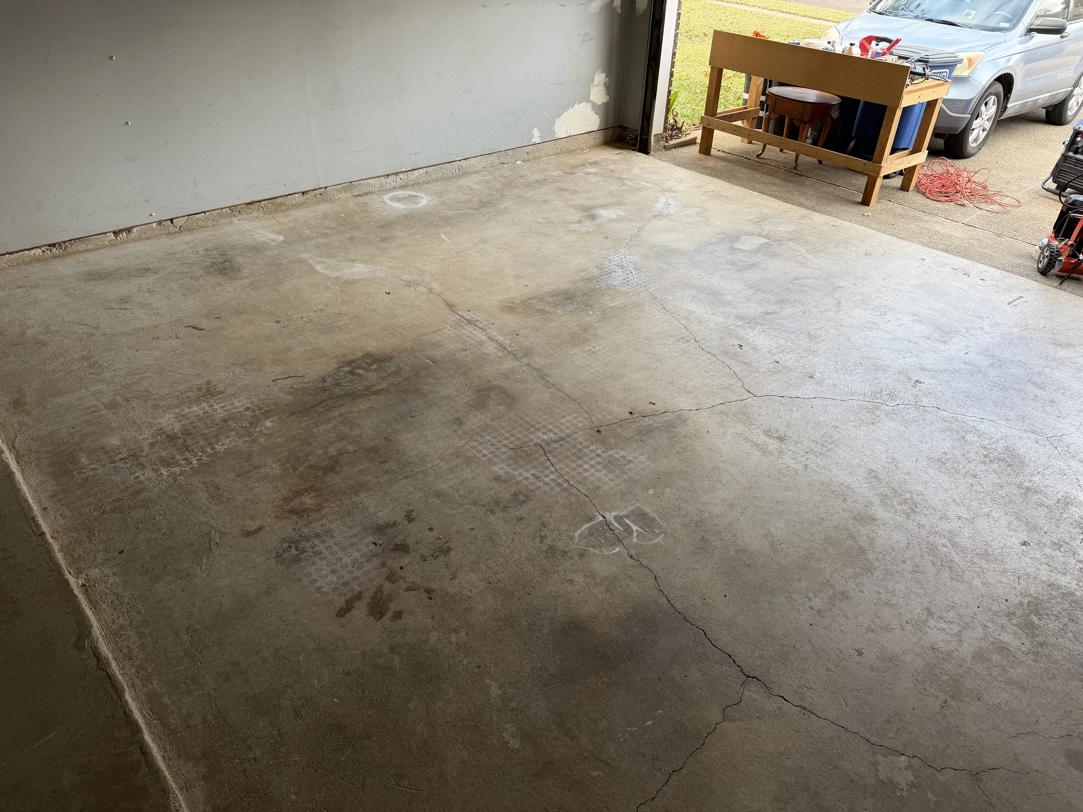 Garage floor before coating installation in Euless, Texas