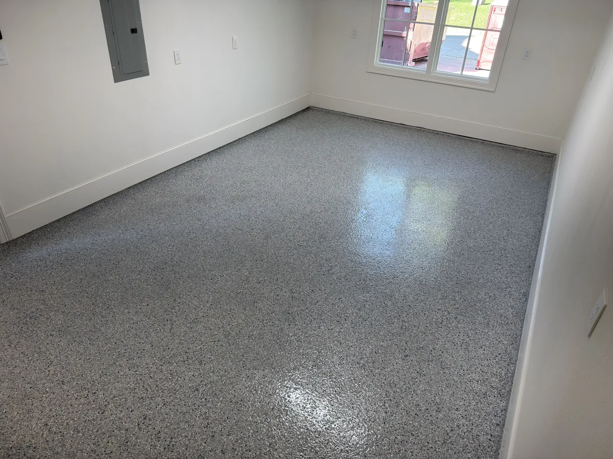 Finished 1-car garage floor coating in Fort Worth, Texas