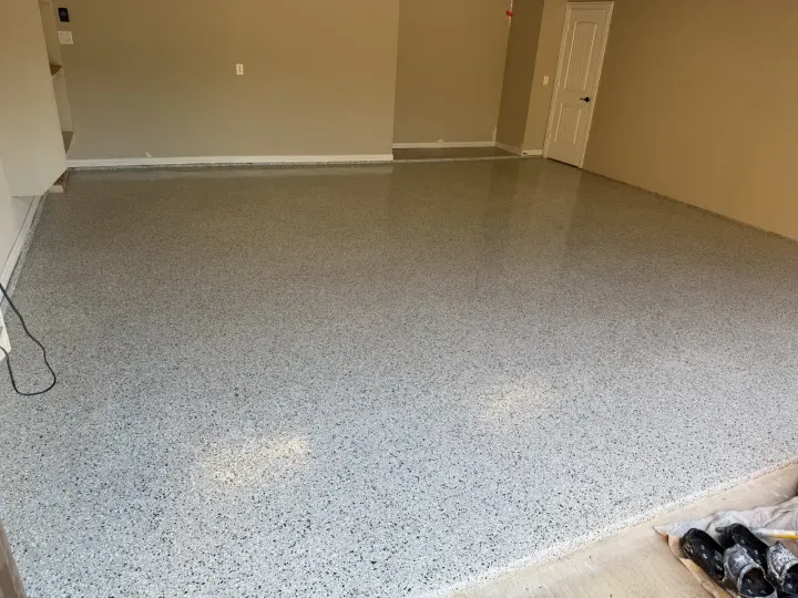 After photo of the garage floor coating project in Colleyville, Texas.