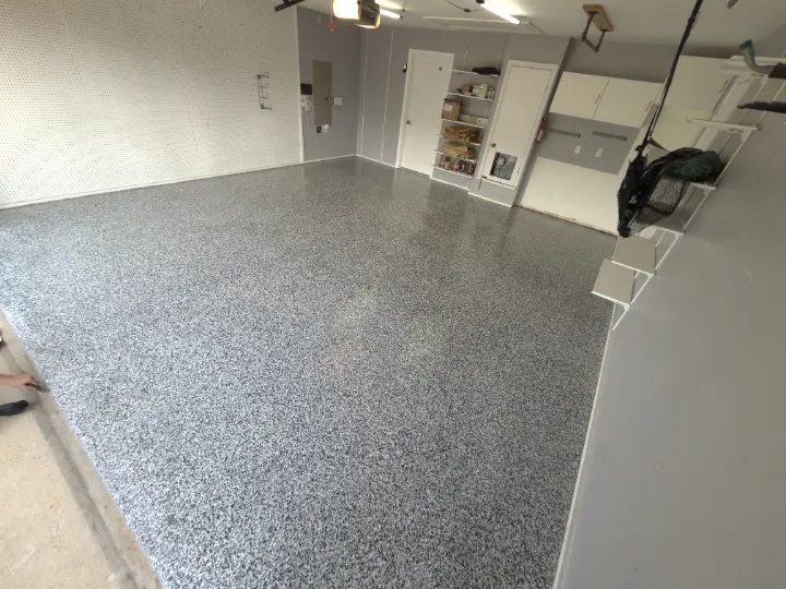 Finished Domino flake epoxy garage floor in Plano, Texas.